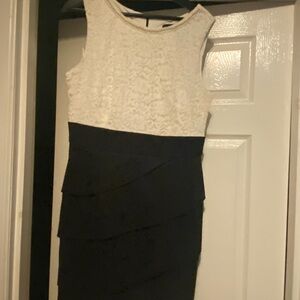 Connected Apparel Black and Cream Lace Mini Dress